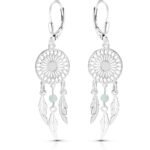 Kolczyki srebrne wiszące amazonit łapacz snów