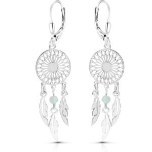 Kolczyki srebrne wiszące amazonit łapacz sn&oacute;w