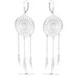 Kolczyki srebrne wiszące długie łapacze snów