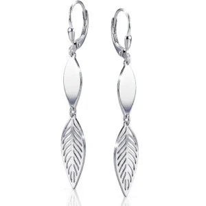 Srebrne długie wiszące kolczyki listki