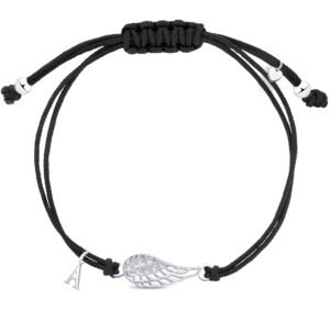 Bransoletka sznurkowa srebrna damska z cyrkoniami i literka 925