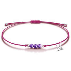 Bransoletka na sznurku z ametystem i Twoją literką