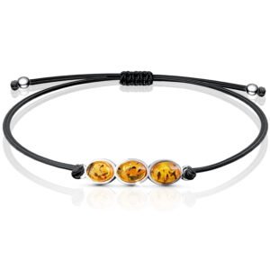 Bransoletka z bursztynem srebrna sznurkowa bursztyn naturalny srebro 925