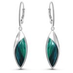 Kolczyki srebrne malachit wiszące zapięcie
