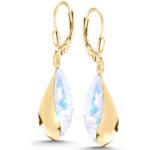 Kolczyki opal biały srebrne pozłacane wiszące