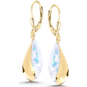 Kolczyki opal biały srebrne pozłacane wiszące