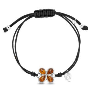 Bransoletka z bursztynu srebrna koniczynka