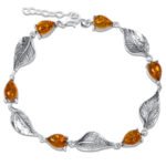 Bransoletka z bursztynu srebrna liście