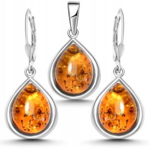 Kolczyki i wisior srebrne z bursztynem