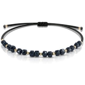 Czarny turmalin bransoletka z turmalinem na sznurku srebro pozłacane 925