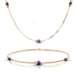 Naszyjnik i bransoletka pozłacana z ametystem