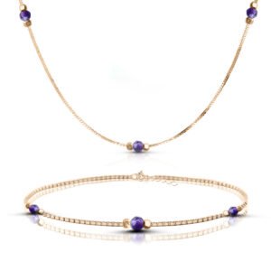 Naszyjnik i bransoletka pozłacana z ametystem