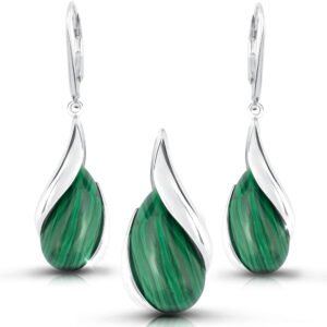 Komplet srebrny z malachitem