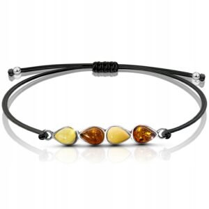 Bransoletka srebrna z mlecznym bursztynem