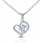 Naszyjnik srebrny damski serce z różą srebro 925 pudełko