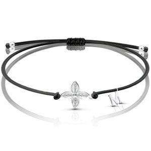 Bransoletka srebrna na czarnym sznurku