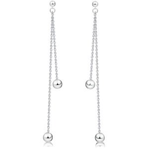 Kolczyki srebrne kulki wiszące łańcuszki długie rodowane srebro 925