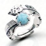 Srebrny pierścionek regulowany naturalny larimar